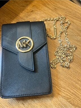 Michael Kors Black Leather Bag with Gold MK Logo